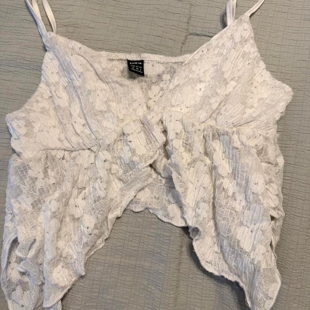 SHEIN White Lace Ruffled Cropped Cami